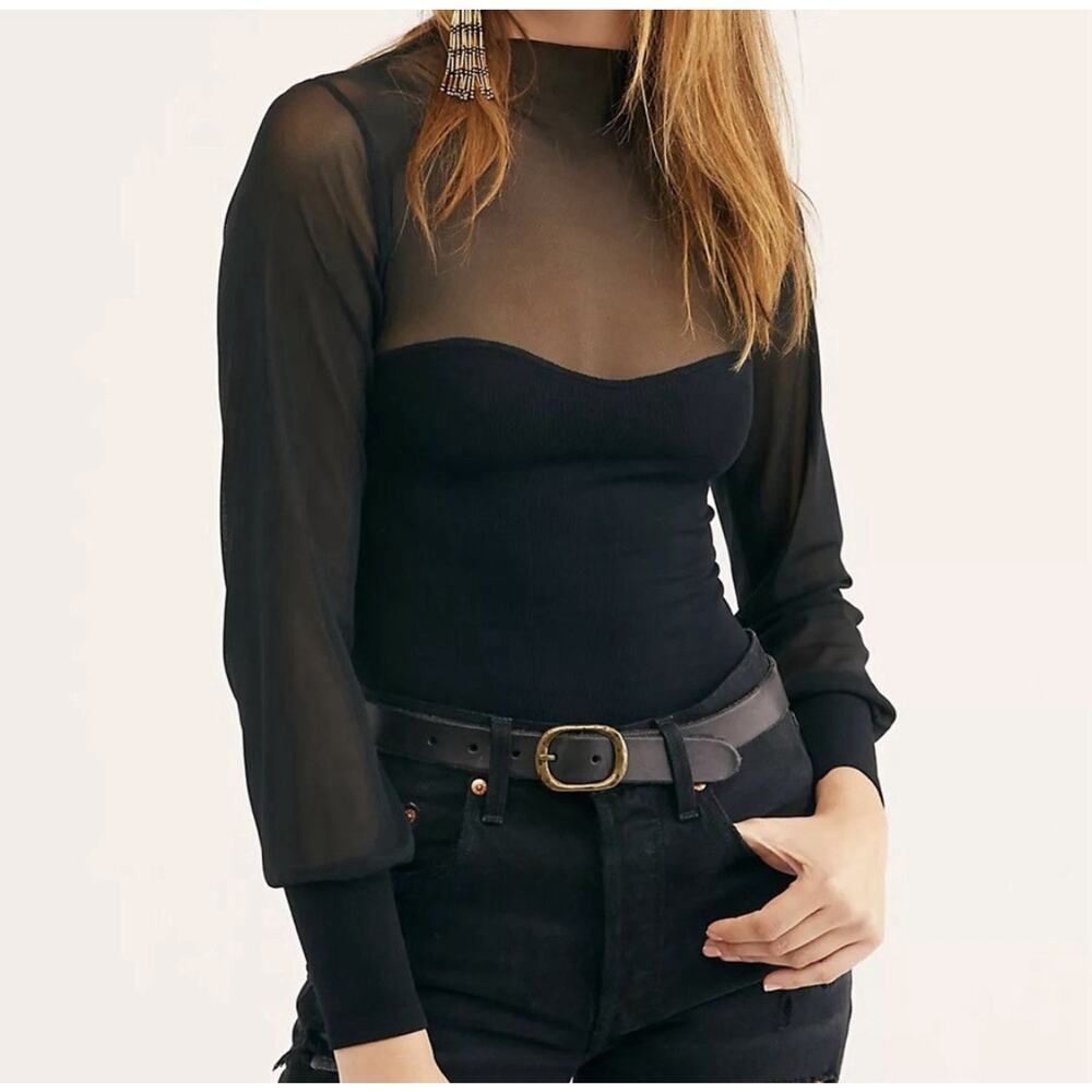 Free People Intimately Women's Light Up‎ Layering Top XS/S Black Sheer Holidays